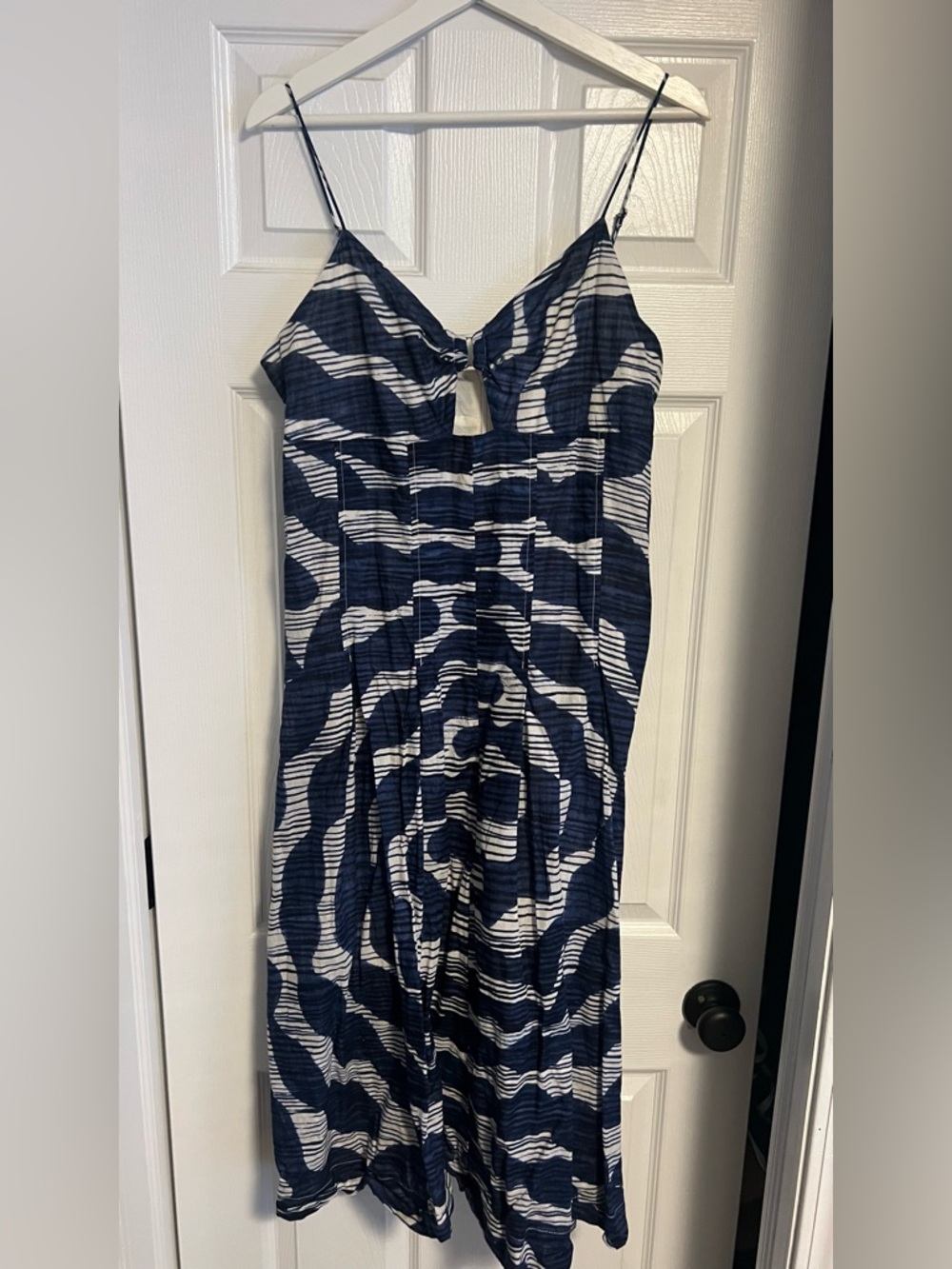 Banana Republic - Navy & White Patterned Spaghetti-Strap Midi Dress